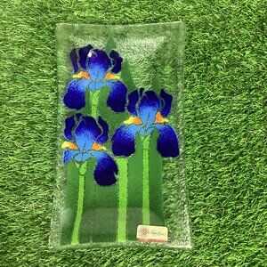 Peggy Karr Iris Tray Fused Glass 10" Vintage